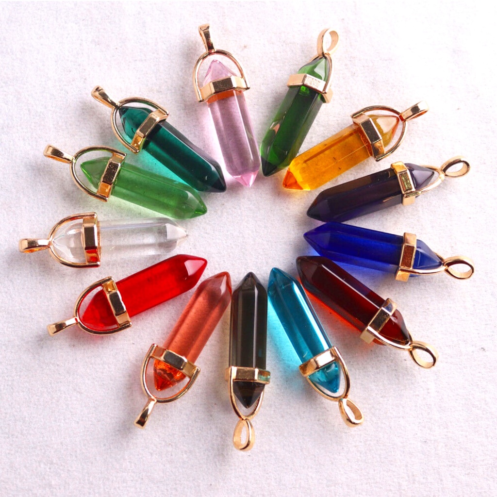 10 Piece Multi-Color Translucent Hexagonal Point Pendant